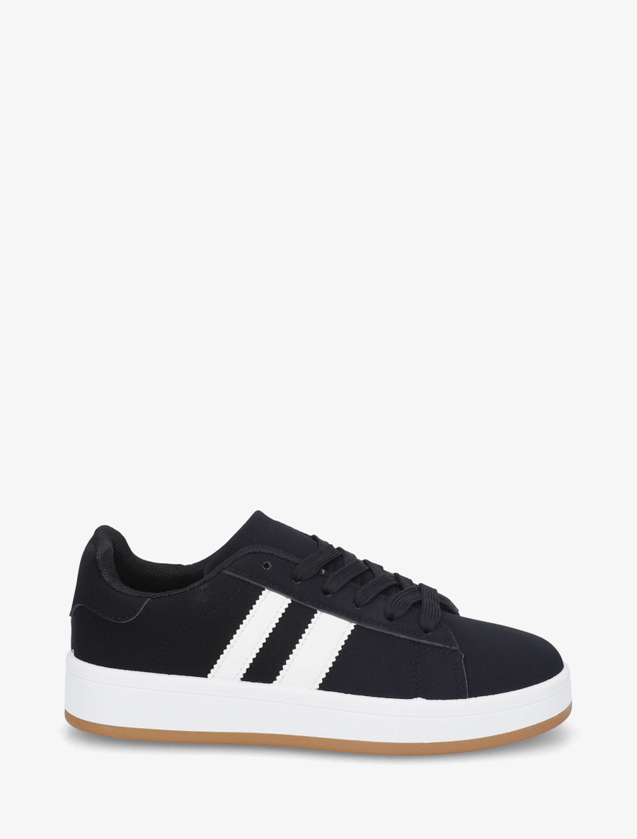 Sneakers effet nubuck à bandes contrastantes - Noir - 1