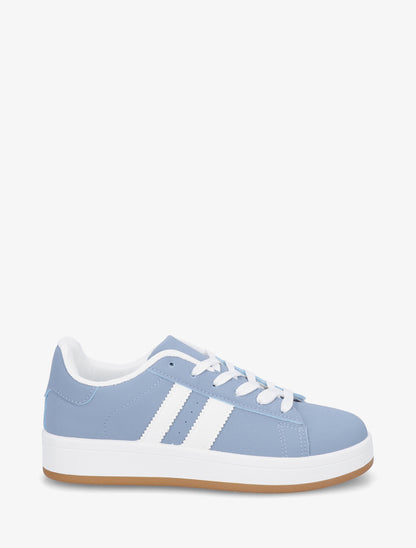 Sneakers effet nubuck à bandes contrastantes - Bleu - 1