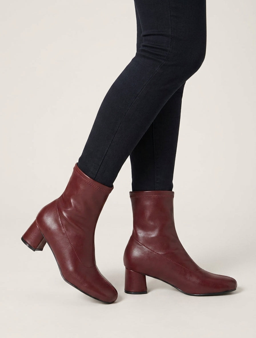 Botines de imitación estilo calcetín - Burdeos