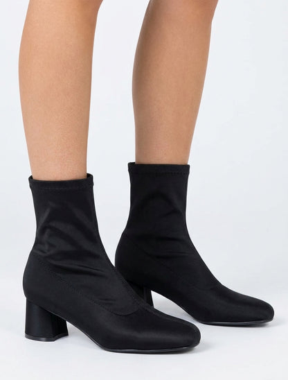 Botines de tela efecto satinado estilo calcetín - Negro