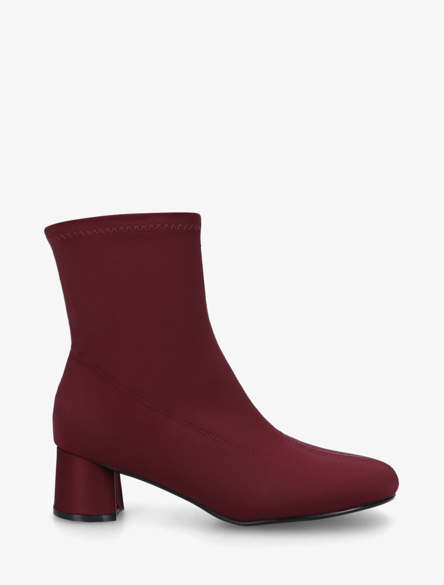Bottines en tissu effet satiné style chaussette - Bordeaux - 1