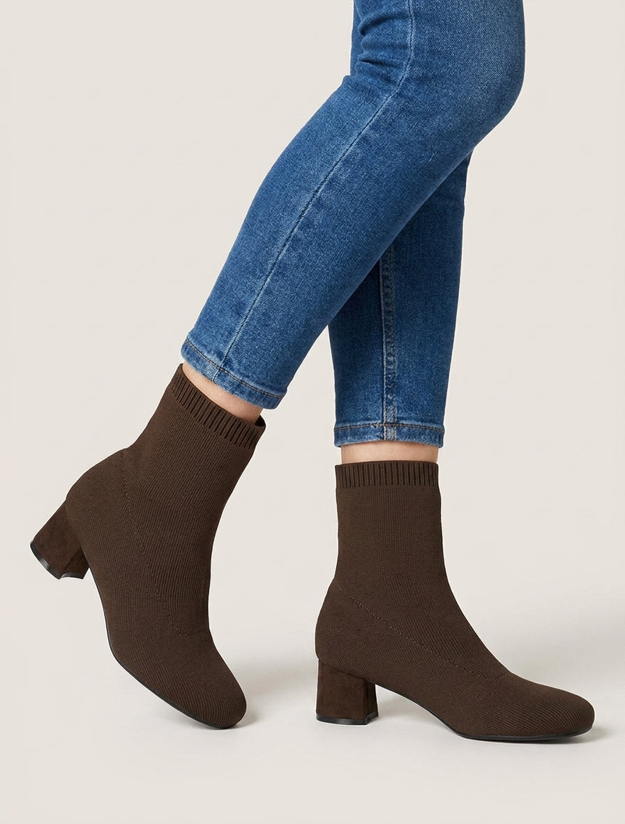 Botines estilo calcetín de tejido acanalado - Marrón