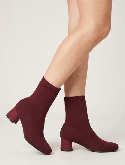Botines estilo calcetín de tejido acanalado - Burdeos