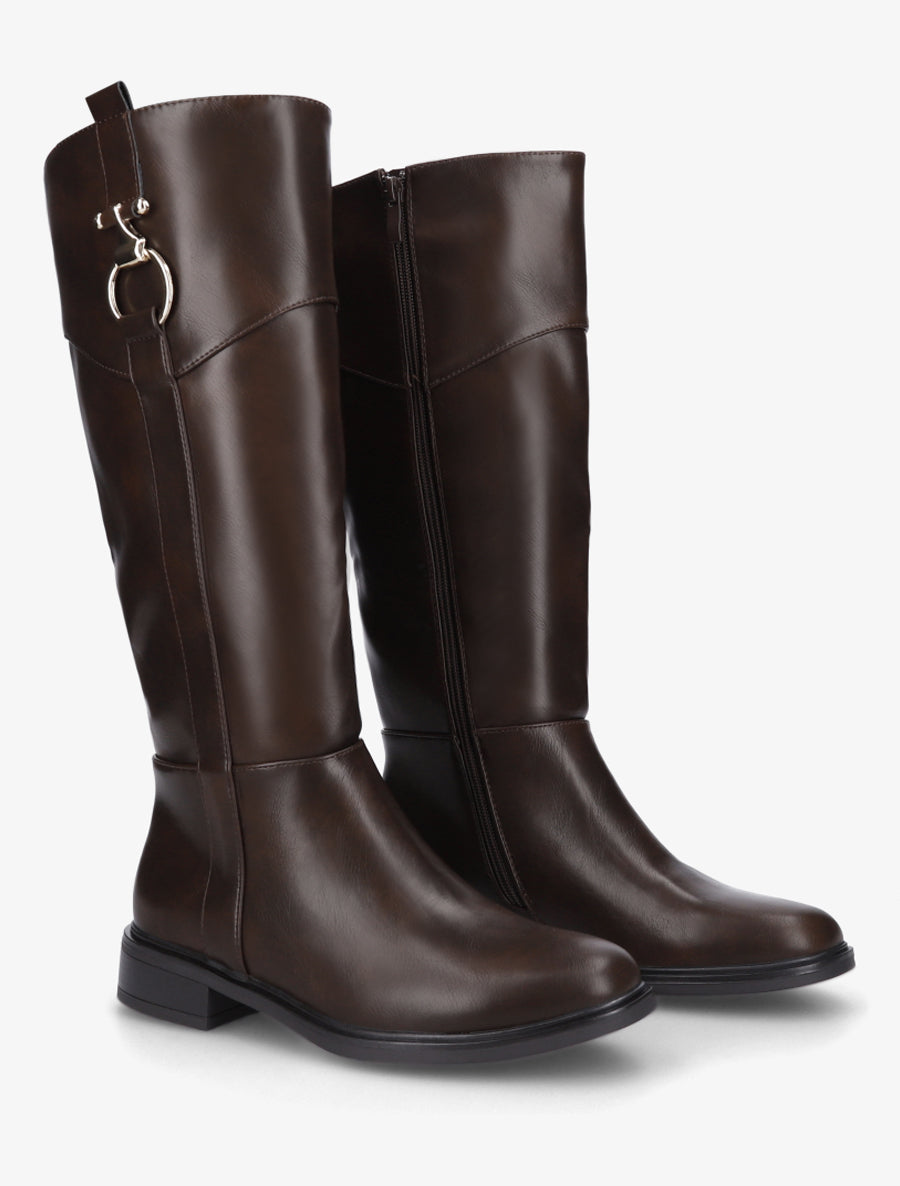 Bottes en simili à empiècement métal - Marron - 4