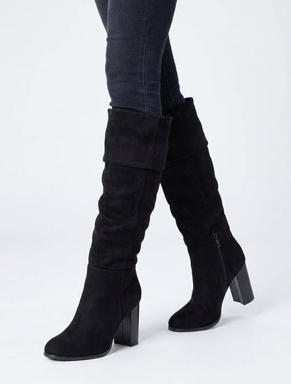 Botas plisadas de ante - Negro