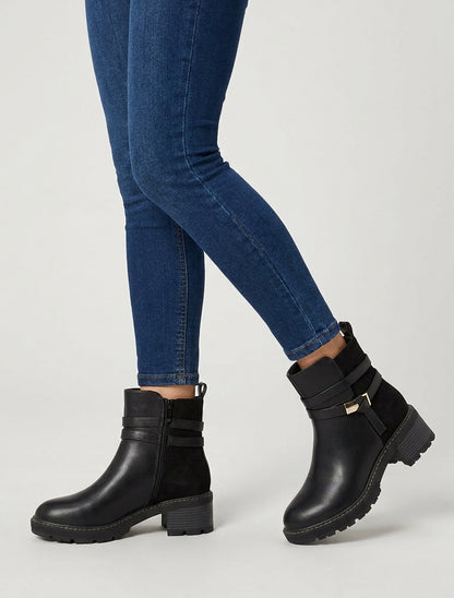 Botines de imitación y ante - Negro