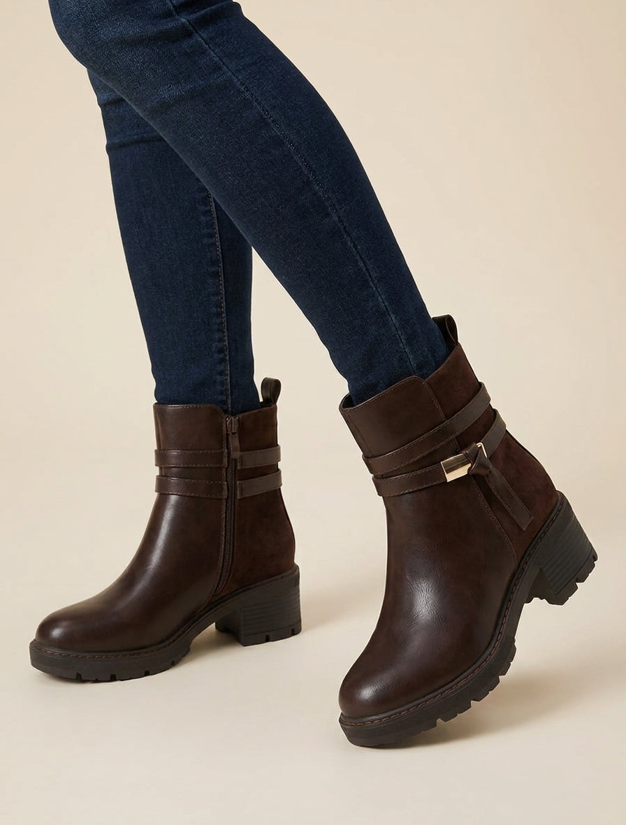 Botines de imitación y ante - Marrón