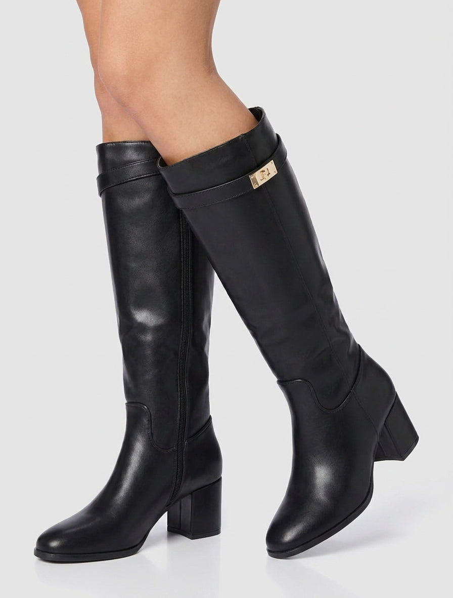 Botas de imitación con tacón - Negro