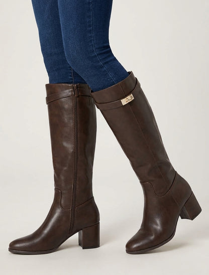 Botas de imitación con tacón - Marrón