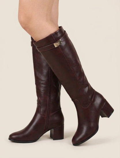 Botas de imitación con tacón - Burdeos