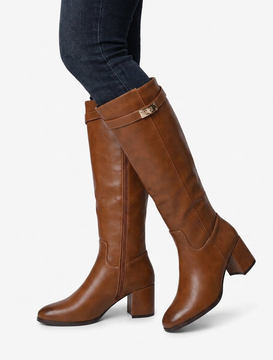 Botas de imitación con tacón - Camello