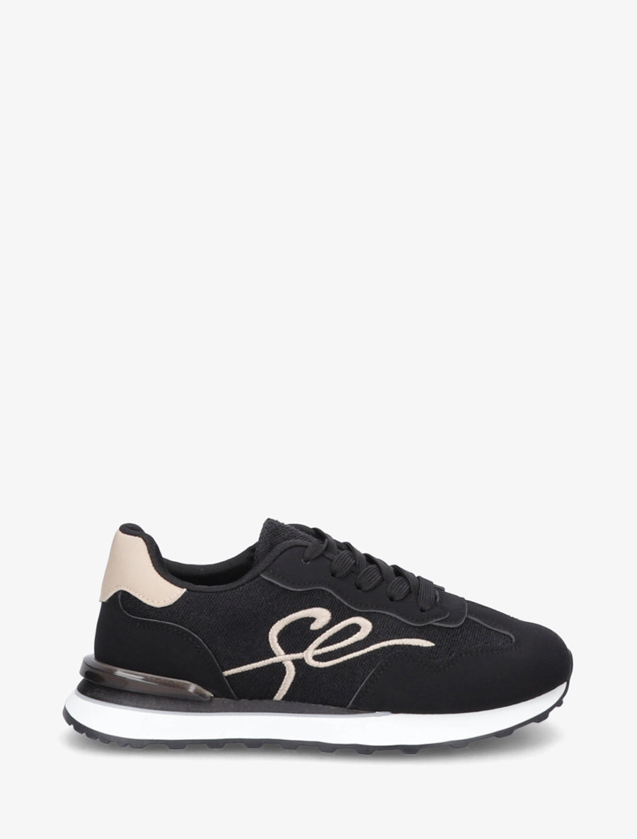 Baskets brodées en toile et suédine - Noir - 1