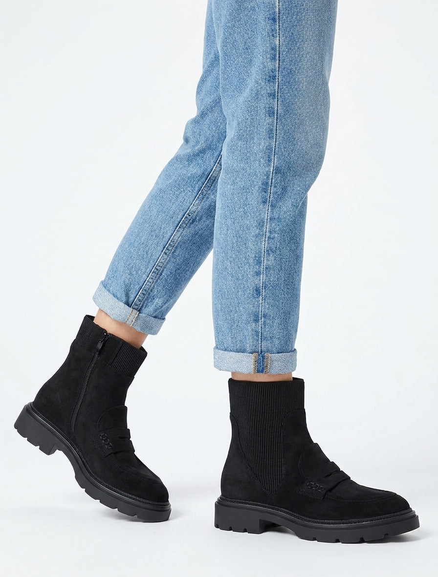 Botines de ante estilo mocasín - Negro