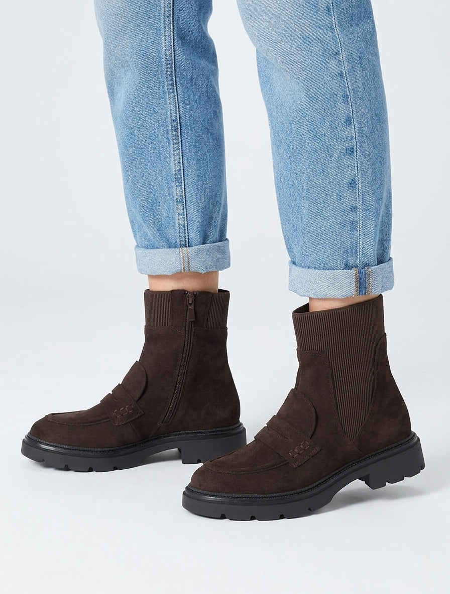 Botines de ante estilo mocasín - Chocolate
