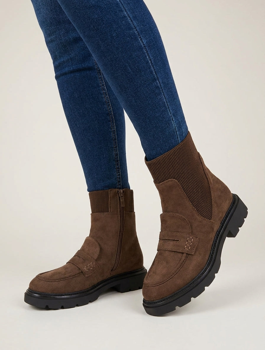 Botines de ante estilo mocasín - Marrón
