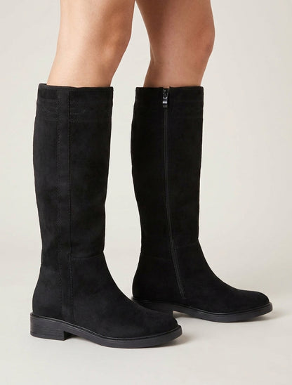 Botas de ante con costuras decorativas - Negro