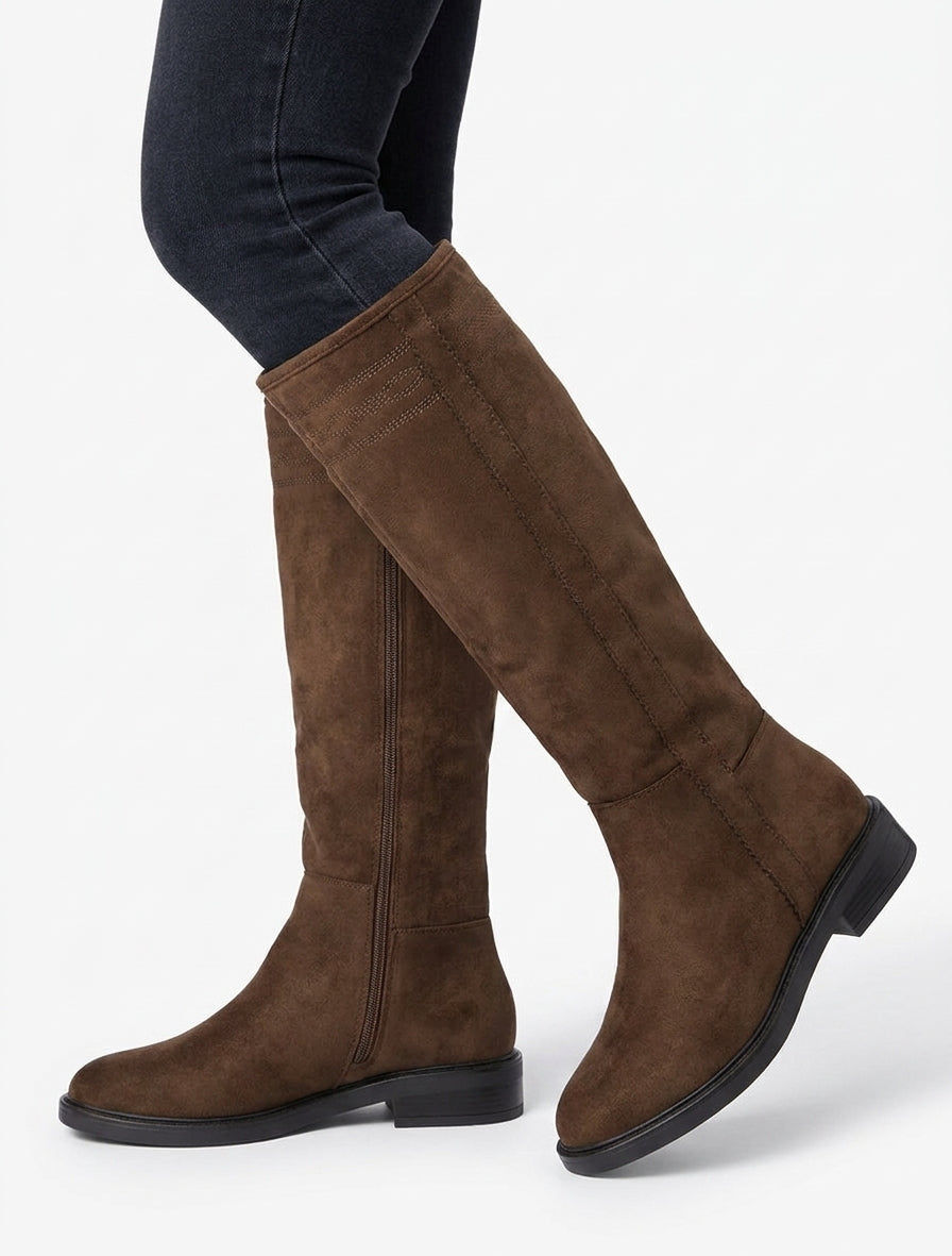 Botas de ante con costuras decorativas - Marrón