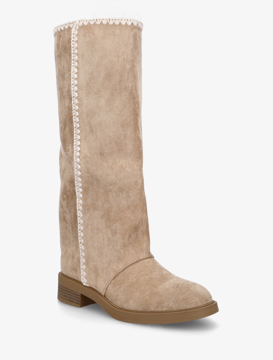 Bottes suédine brodées - Taupe - 2