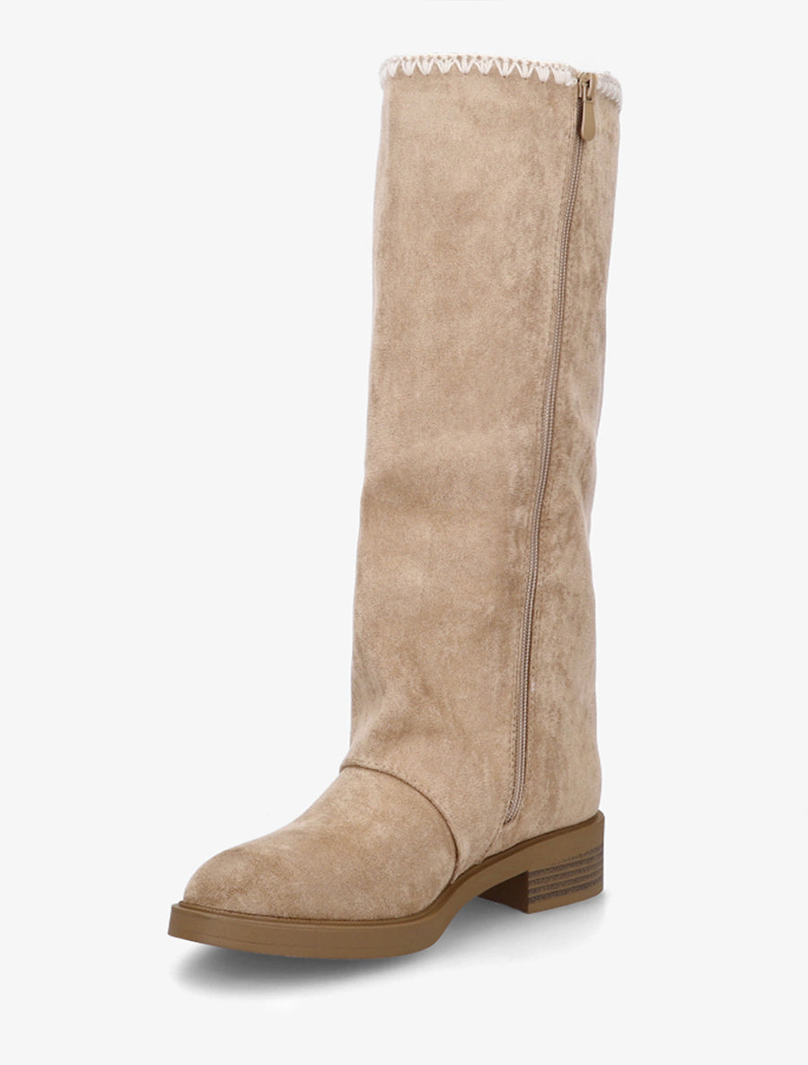 Bottes suédine brodées - Taupe - 3