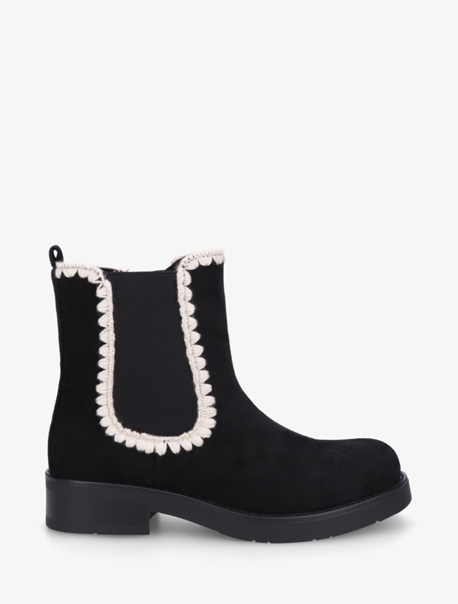 Bottines suédine élastiquées à broderies - Noir - 1