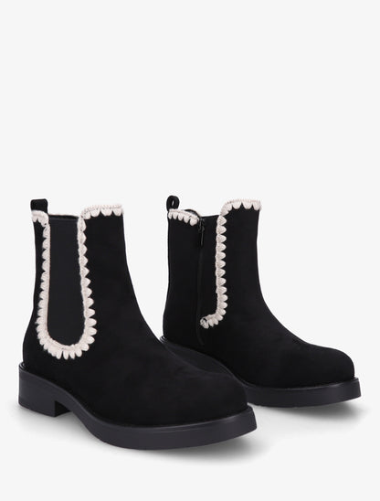Bottines suédine élastiquées à broderies - Noir - 4