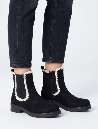 Botines de gamuza elásticas con bordados - Negro