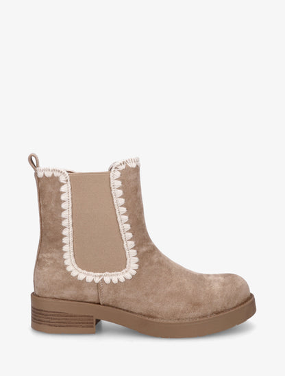Bottines suédine élastiquées à broderies - Taupe - 1