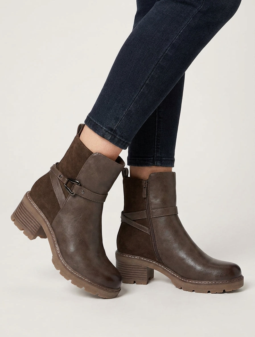 Botines lisos de imitación y ante - Topo oscuro