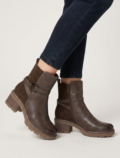 Botines lisos de imitación y ante - Topo oscuro