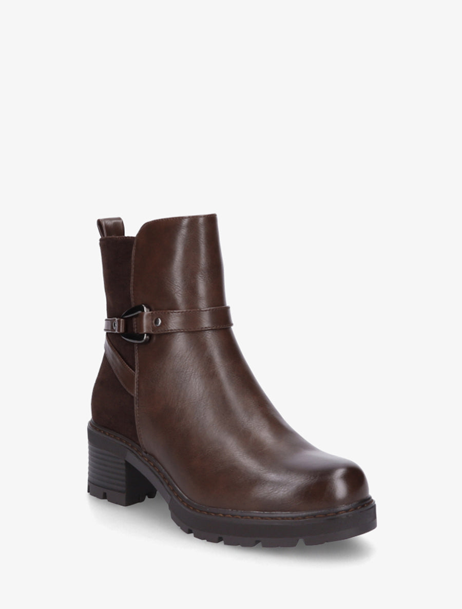 Bottines unies en simili et suédine - Marron - 2