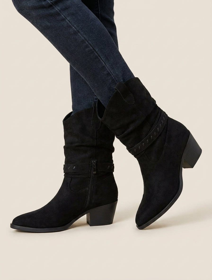 Botines de ante estilo vaquero - Negro