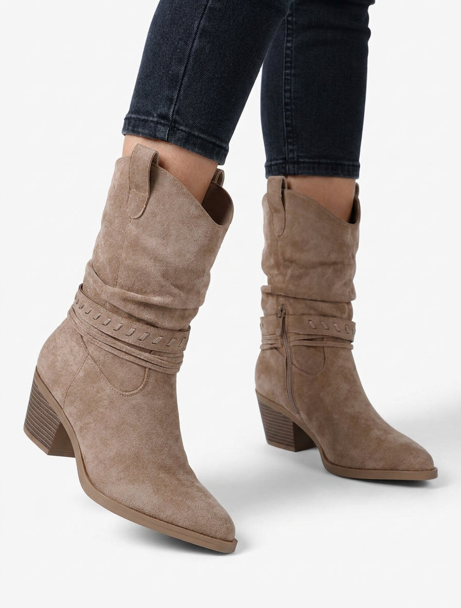 Botines de ante estilo vaquero - Topo