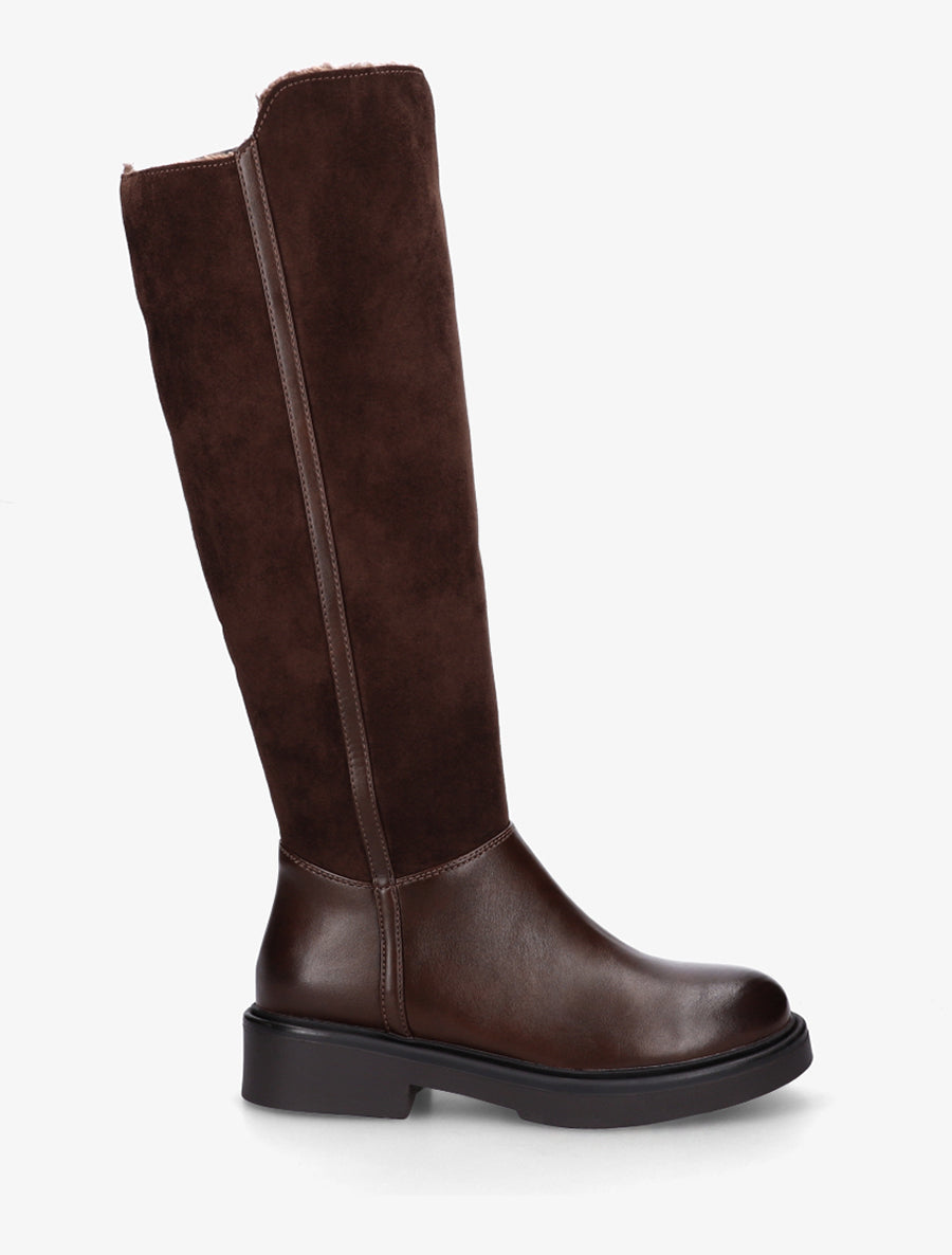 Bottes fourrées en suédine et simili - Marron - 1