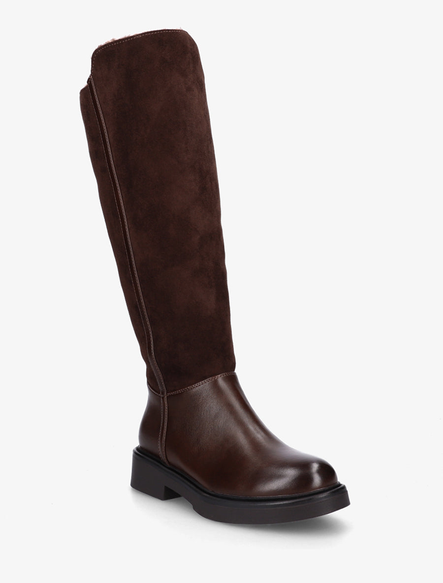 Bottes fourrées en suédine et simili - Marron - 2