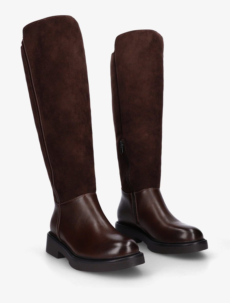 Bottes fourrées en suédine et simili - Marron - 4