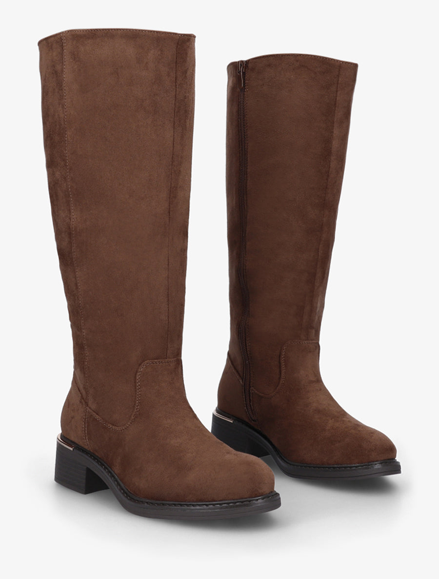 Bottes cavalières en suédine - Marron - 4