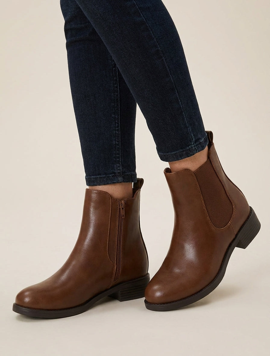 Botines de imitación con tobillo elástico. - Camello
