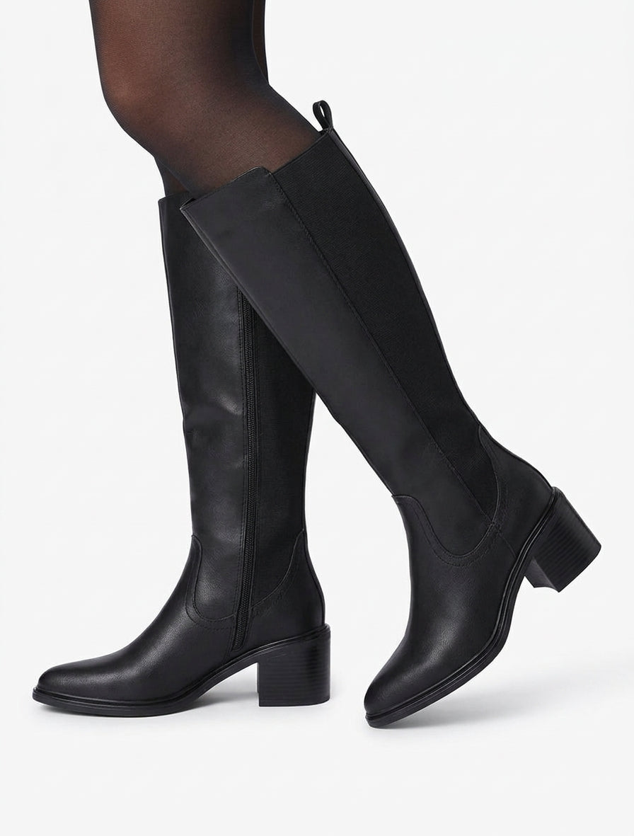 Botas elásticas de imitación con punta puntiaguda - Negro