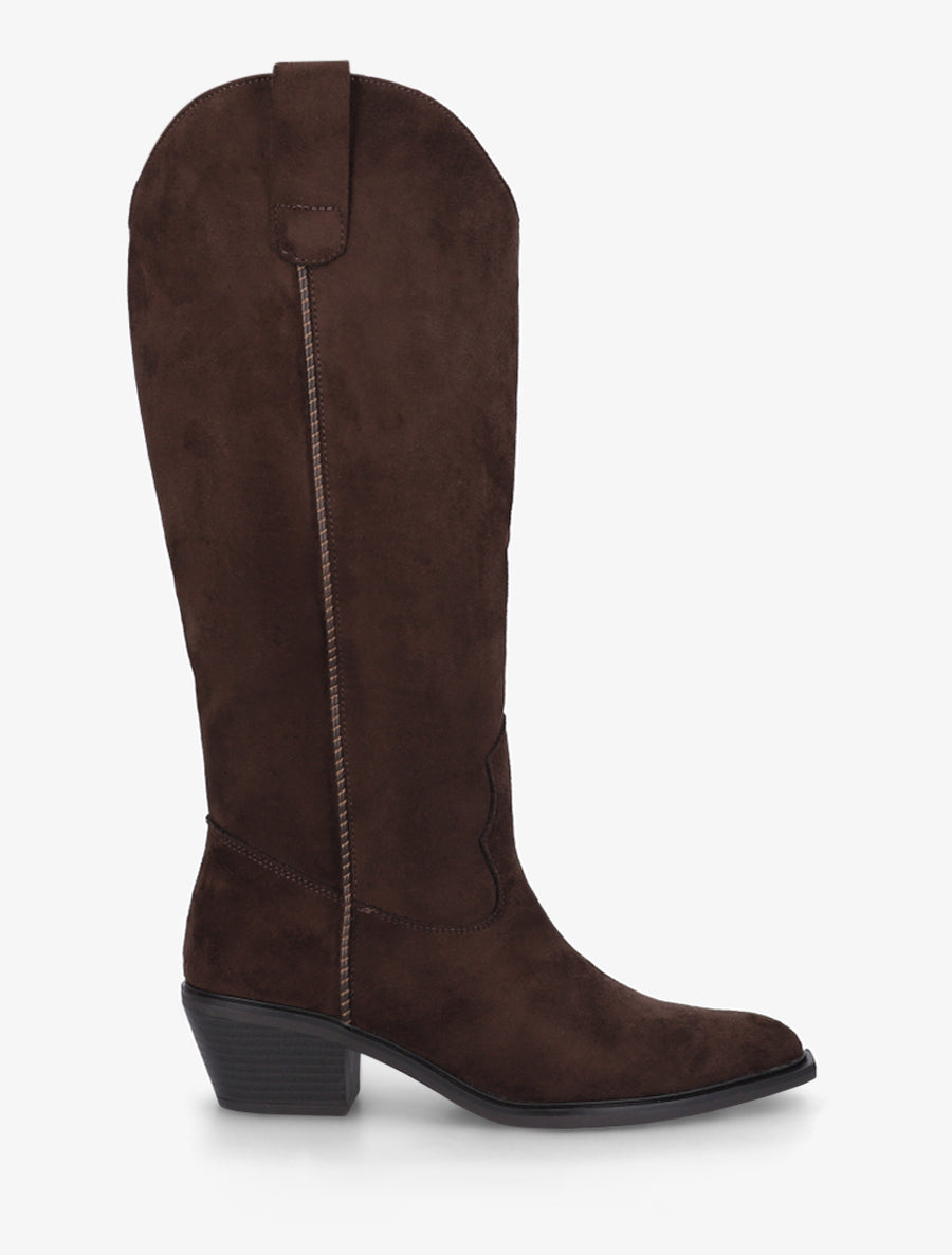 Bottes en suédine style santiags - Chocolat - 1