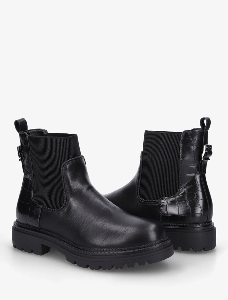 Bottines chelsea simili contrefort croco - Noir - 4