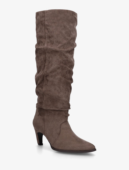 Bottes plissées en suédine à enfiler - Taupe foncé - 2