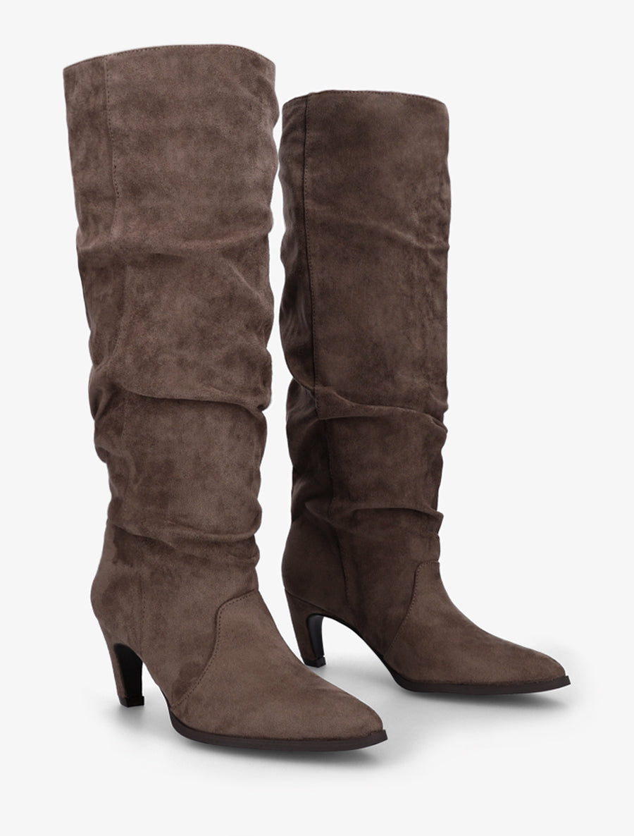 Bottes plissées en suédine à enfiler - Taupe foncé - 4