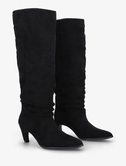Bottes plissées en suédine à enfiler - Noir - 4