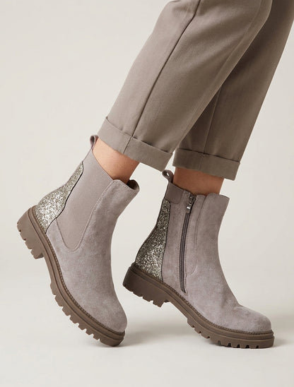 Botines de ante con contrafuerte de lentejuelas - Gris claro