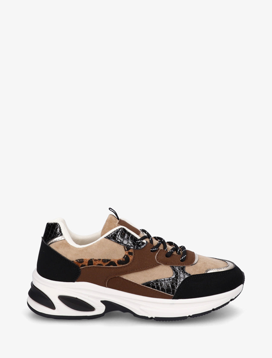 Baskets en suédine et python irisé - Noir - 1