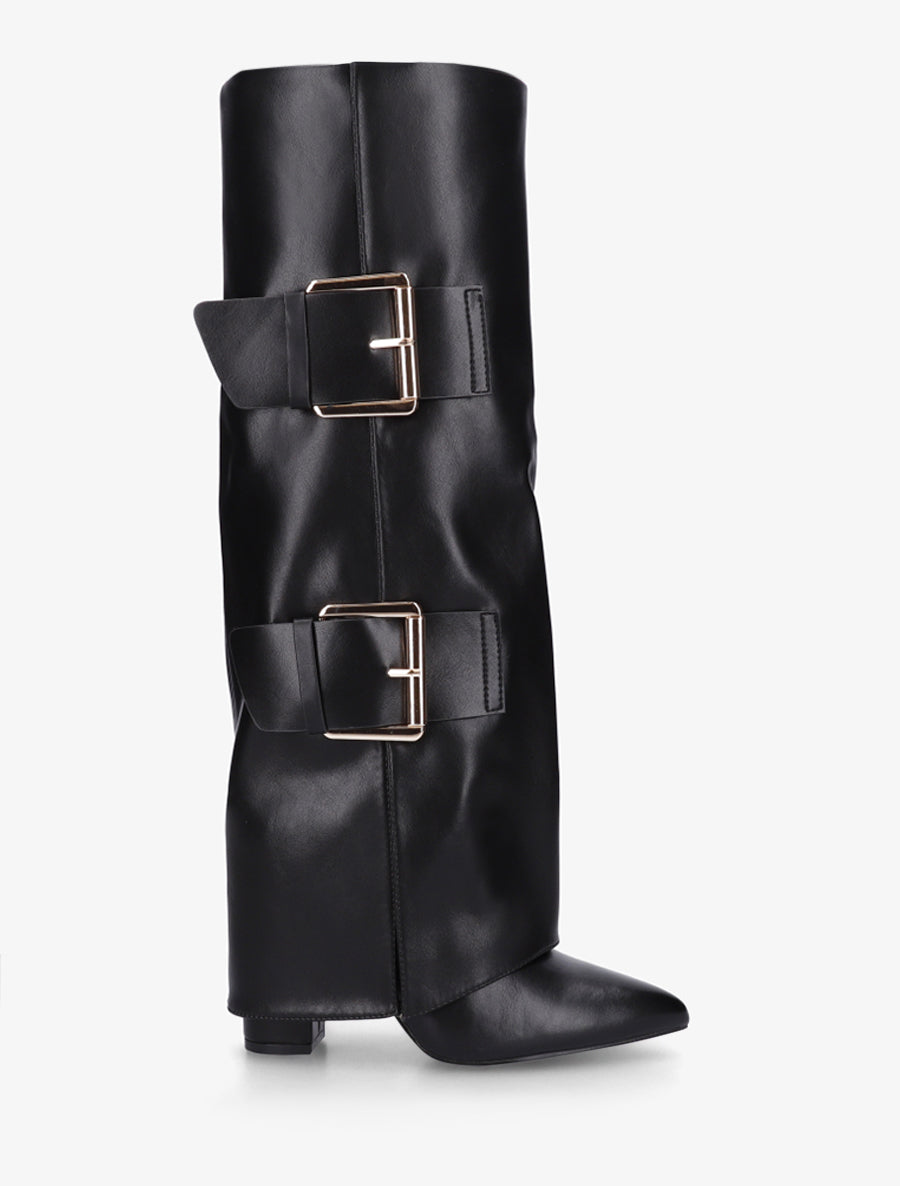 Bottes fourreau à double sangles décoratives - Noir - 1