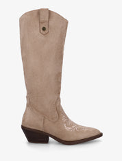 Bottes style santiag en suédine avec broderie - Taupe clair - 1