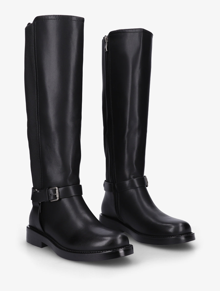 Bottes à mollet élastiqué détail avec sangle et harnet décoratifs - Noir - 4