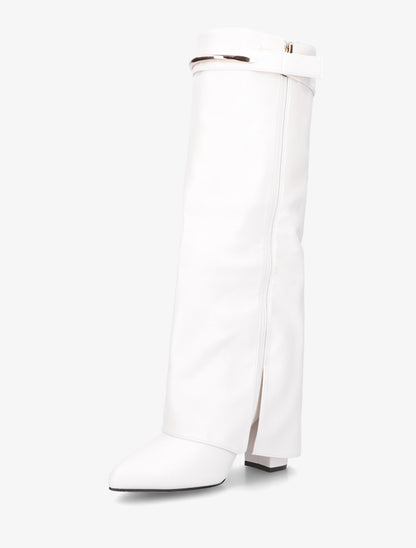 Bottes fourreau en simili avec sangle amovible à empiècement métallique - Blanc - 3