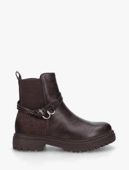 Bottines chelsea à brides décorative à enroulement et contrefort croco - Chocolat - 1